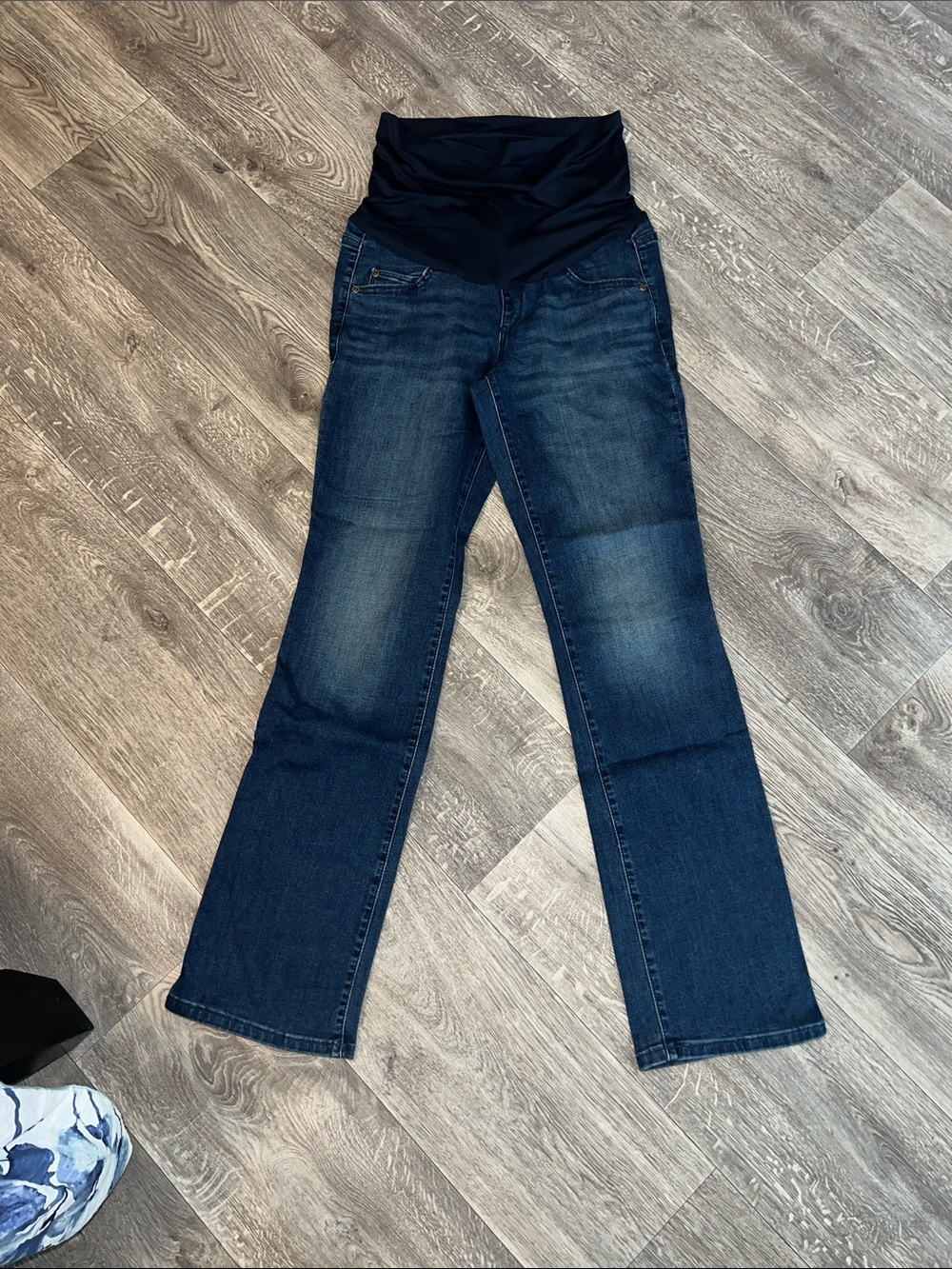 a:glow Dark Blue Boot-Cut Maternity Jeans with Black Knit Panel